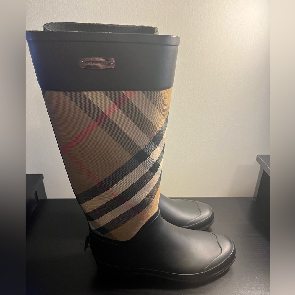 Burberry rain boots.